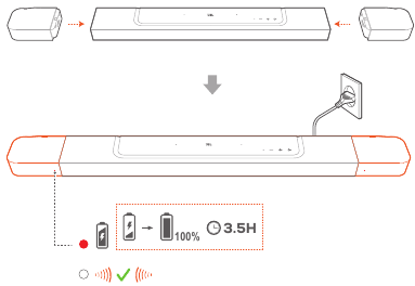 Įkrovimas prijungiant nuimamus garsiakalbius