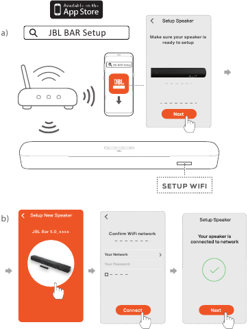 Wi-Fi nustatymas per JBL BAR Setup programėlę