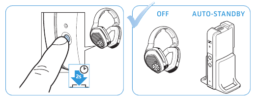 Ausschalten Ihres drahtlosen Kopfh&ouml;rersystems - Schritt 1