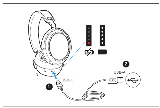 Opladning af hovedtelefonernes genopladelige batteri