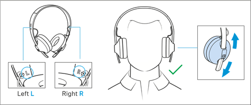 Tag hovedtelefonerne p&aring; og juster hovedb&oslash;jlen