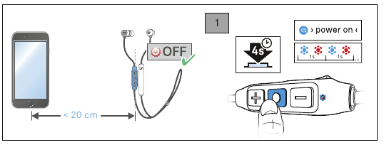 Emparelhando os fones de ouvido com um dispositivo Bluetooth - Passo 1