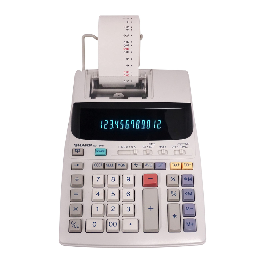 Kalkula Sharp EL-1801V - Príručka k elektronickej tlačiacej kalkulačke | ManualsLib