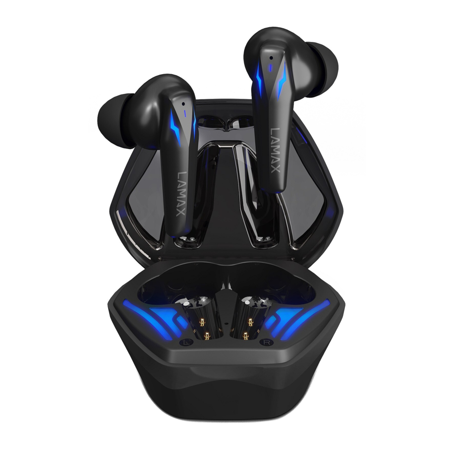 Imagem dos fones de ouvido LAMAX Heroes Ninja1 e seu estojo de carregamento